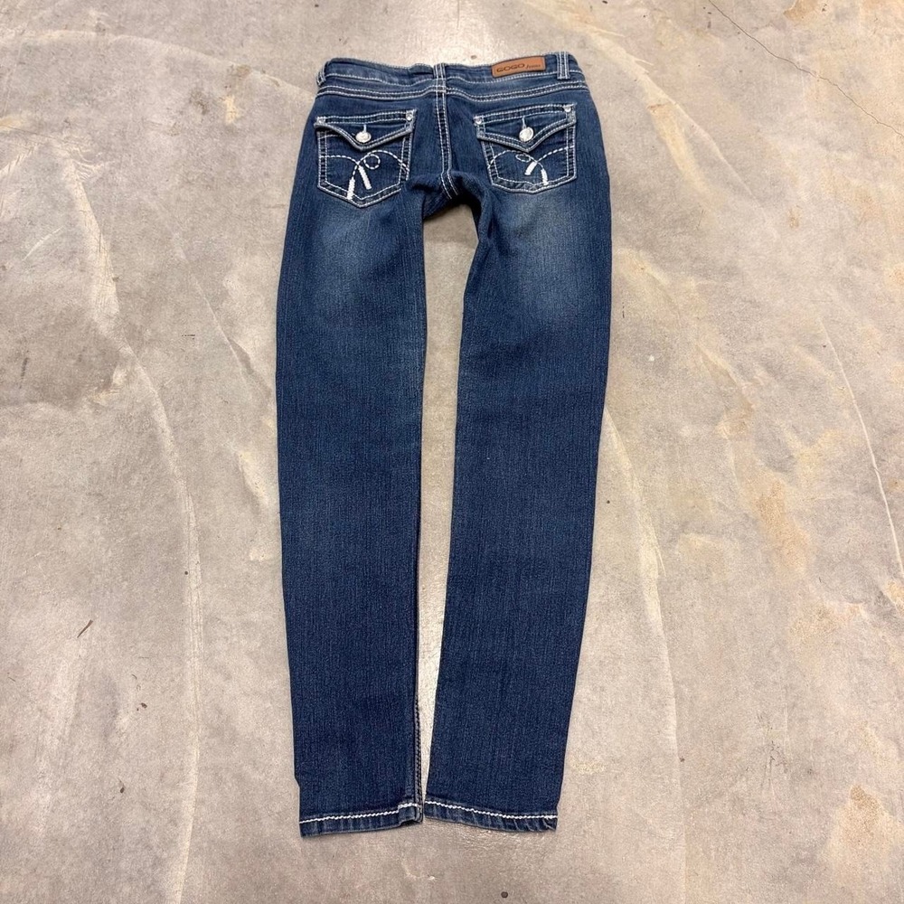 GOGO Jeans Women 5 Dark Wash Low Rise Embellished Y2K Skinny Jeans Rhinestone